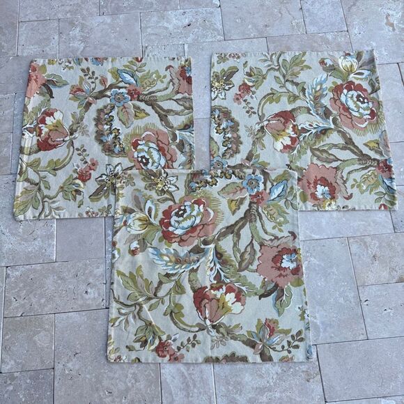 Lot of 3 Pottery Barn Vanessa Pillow Covers 24”x24” Floral Square Farmhouse - Picture 2 of 11